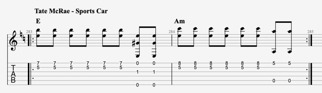 tate mcrae sports car guitar tab