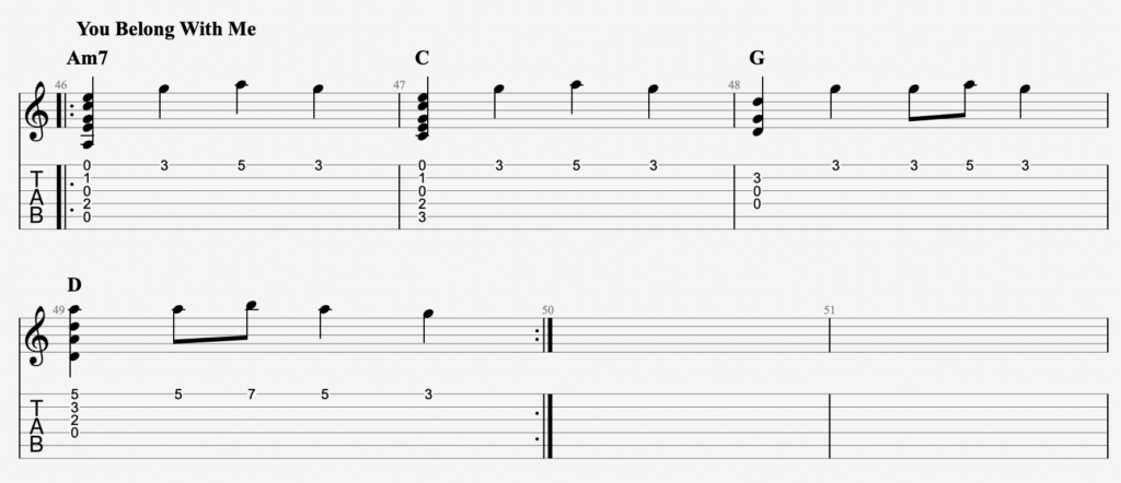 you belong with me pre chorus melody guitar tab