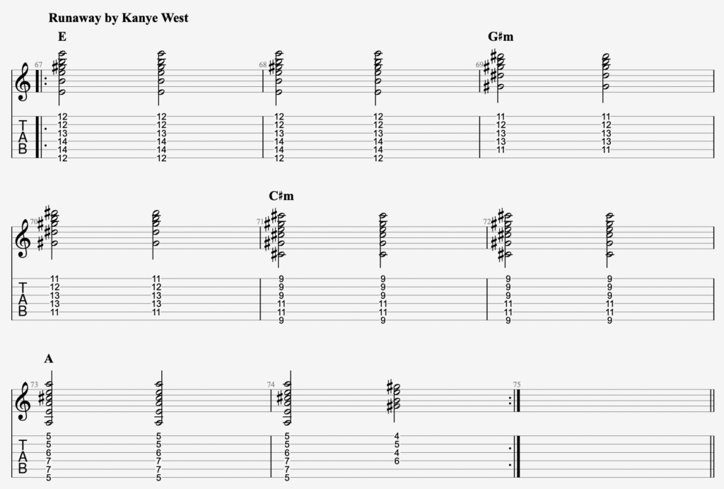 runaway kanye west guitar tab
