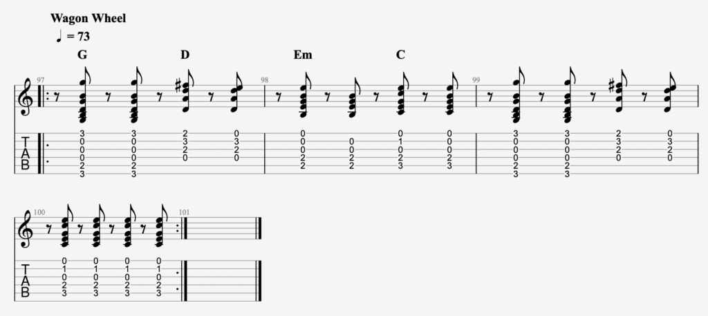 wagon wheel beginner guitar tab