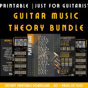 Guitar Music Theory Printables Bundle - CAGED, Intervals, Scales, Chord Families & More