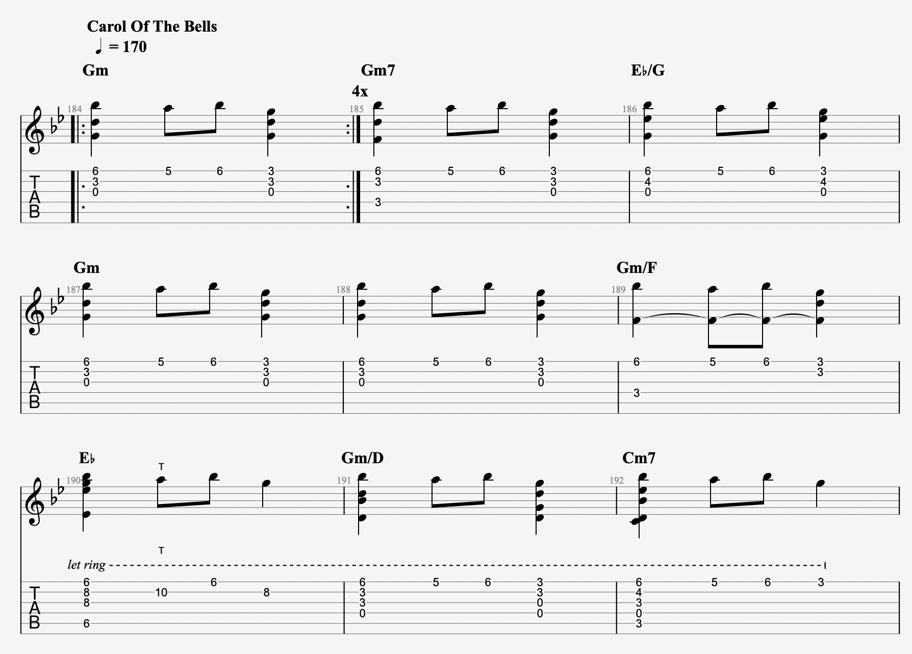 carol of the bells guitar tab