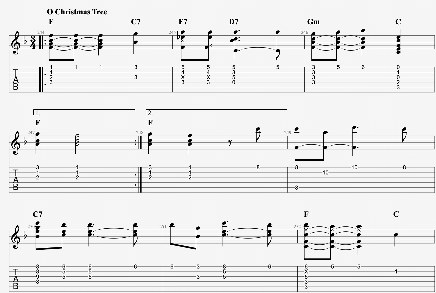o christmas tree guitar tab