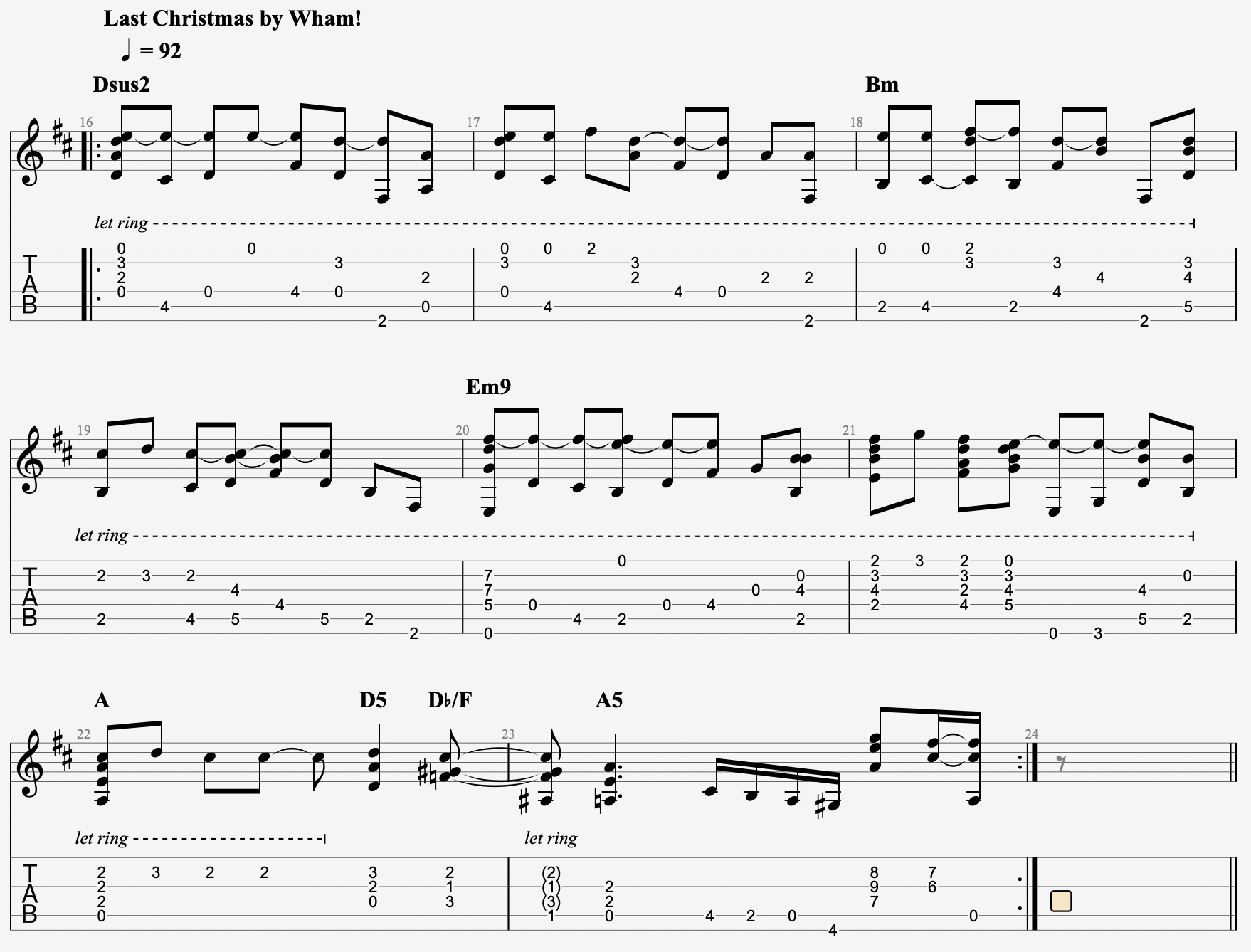 last christmas wham guitar tab, christmas music guitar tab