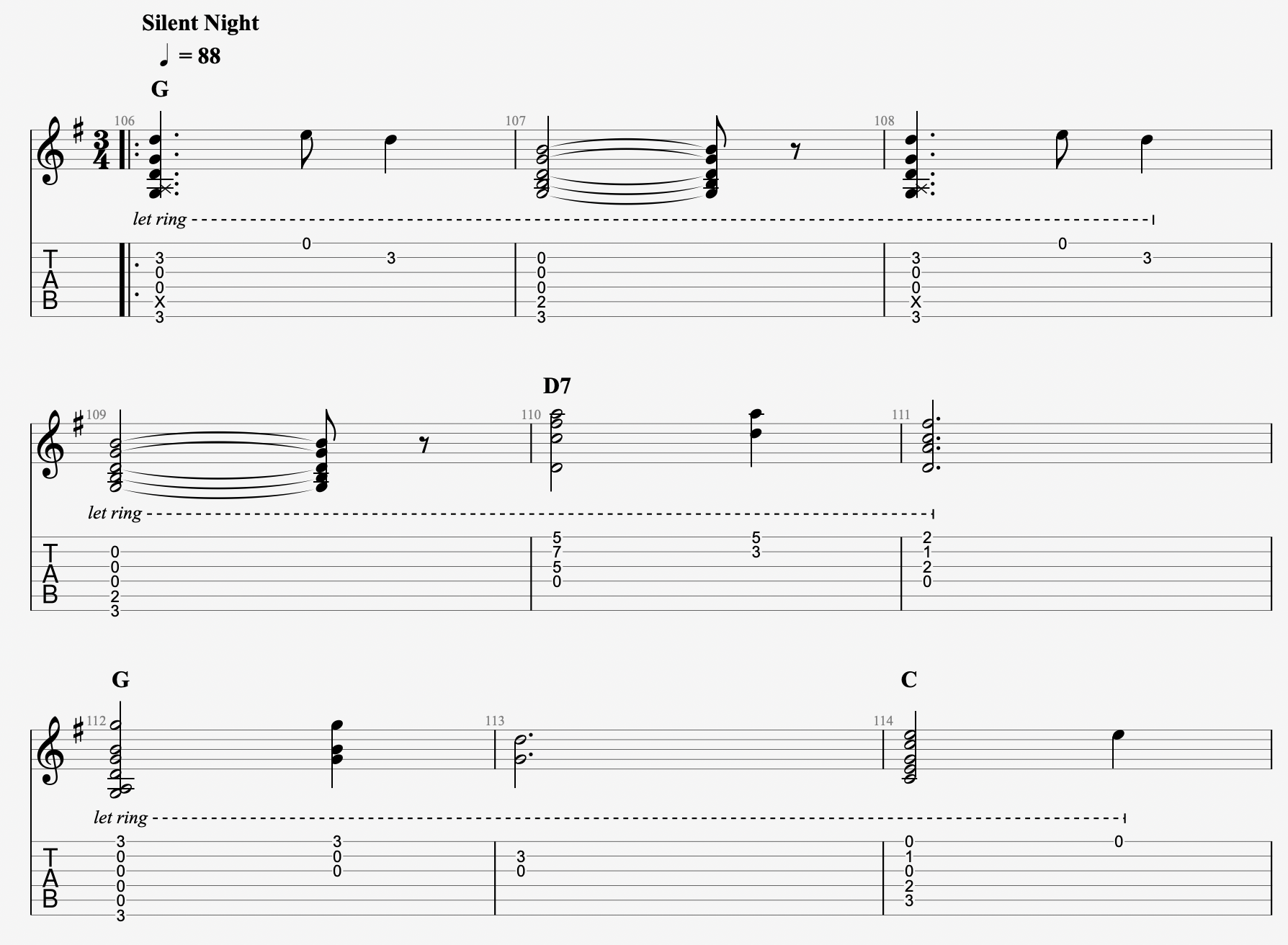 silent night guitar tab